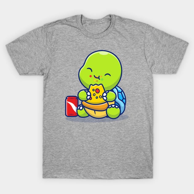 Cute Turtle Eating Pizza With Soda T-Shirt by Catalyst Labs